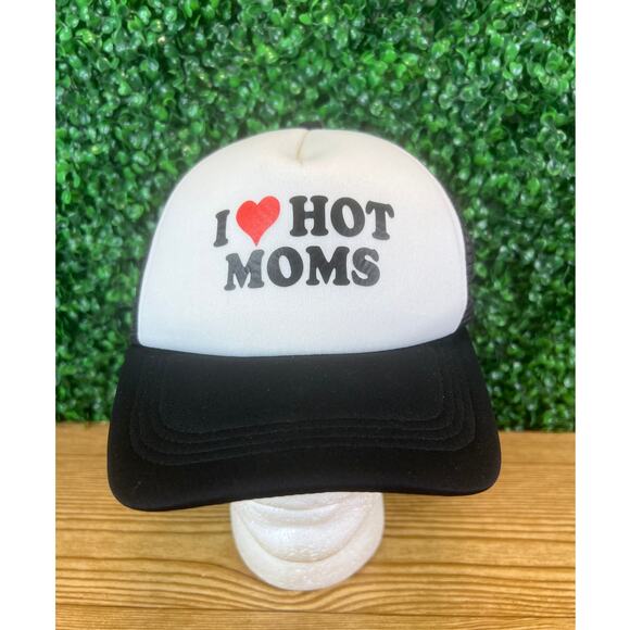I Love hot Moms Foam Mesh-Back Trucker Hat Adult Cap Fathers Day Gift - Picture 1 of 7